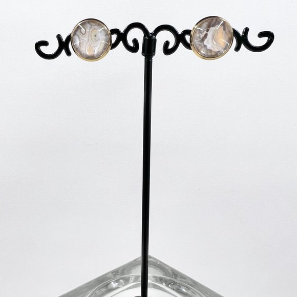 New / Handcrafted - Gold, Cream & Orange Shiny Gold Tone 12mm Stud Earrings - Picture 3 of 7